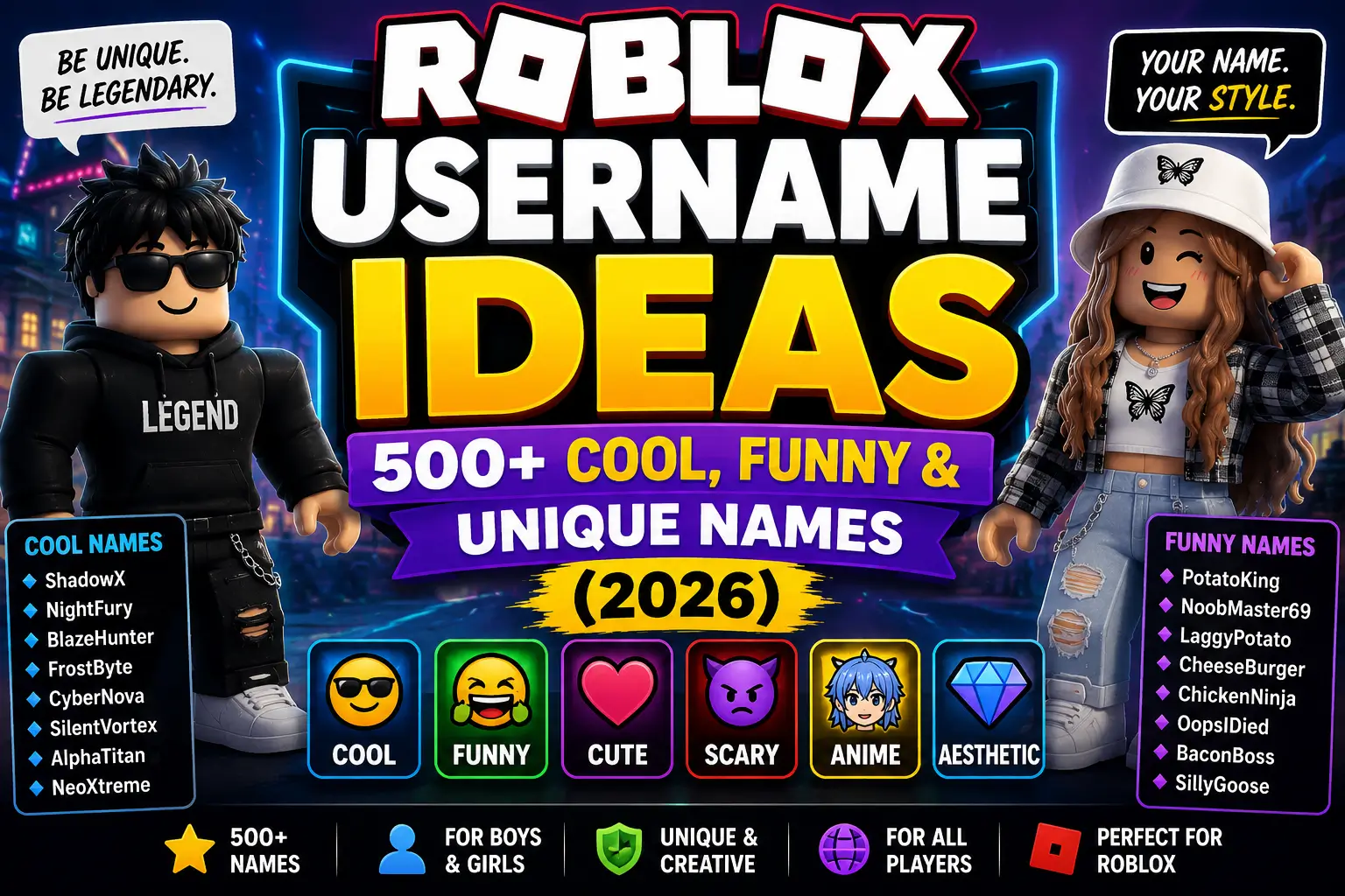 Roblox Username Ideas: 500+ Cool, Funny & Unique Names (2026)